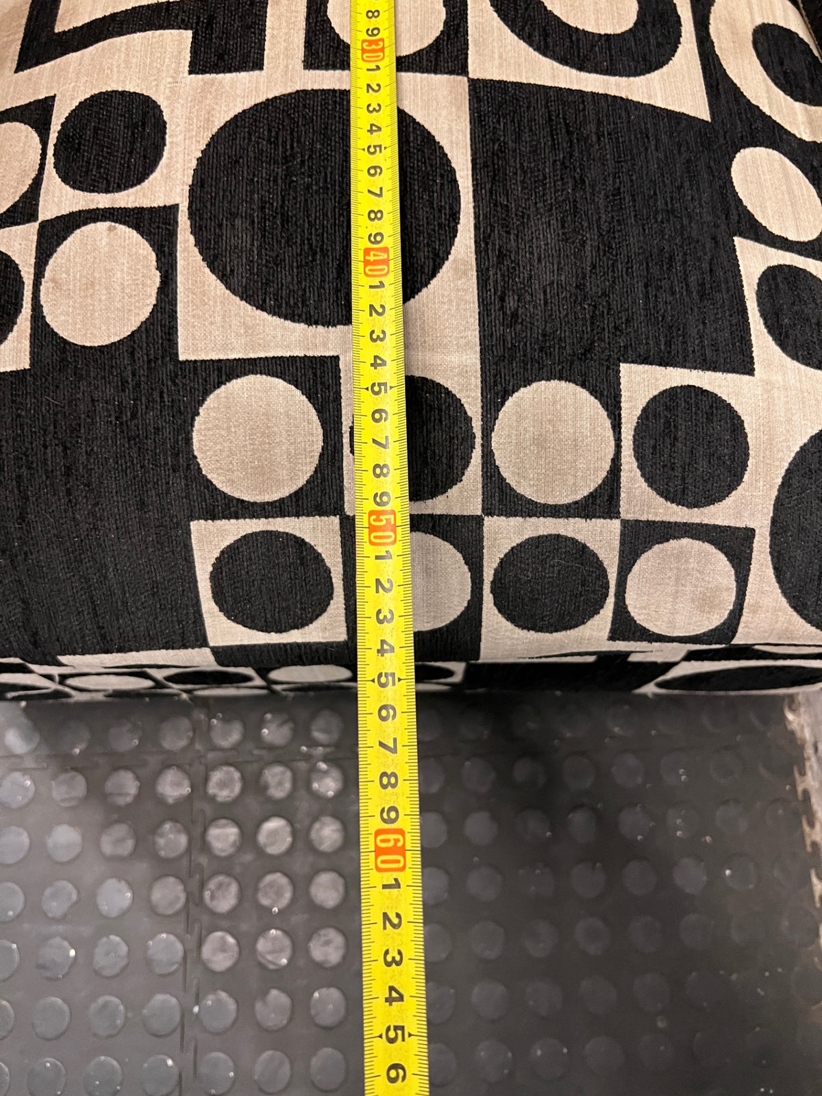 Geometric Pattern Tub Chair with Wooden Feet – depth measurement