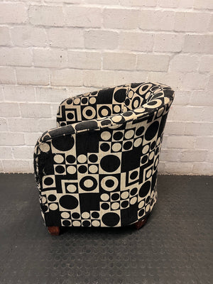 Geometric Pattern Tub Chair with Wooden Feet – side view