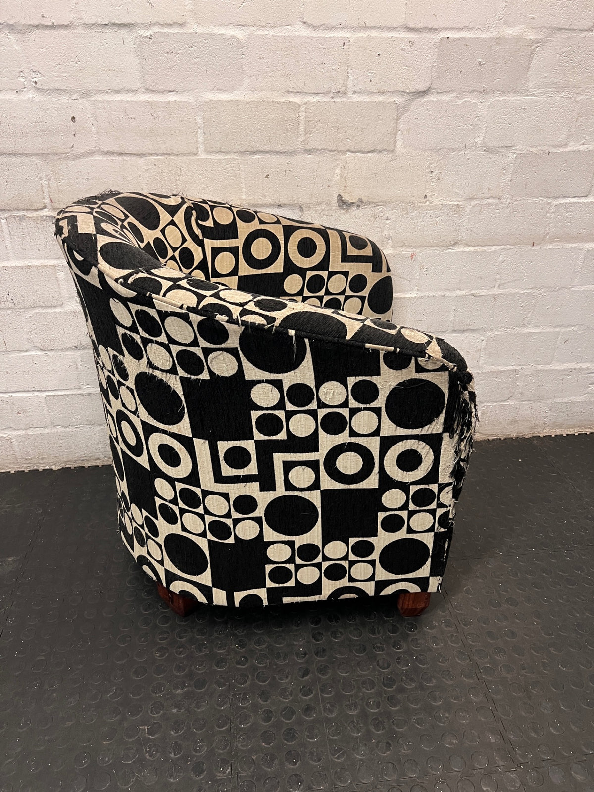 Geometric Pattern Tub Chair with Wooden Feet – top view