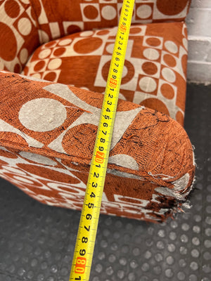 Geometric Print 1 Seater Tub Chair in Orange and Cream — Well Used with Visible Fabric Wear – width measurement