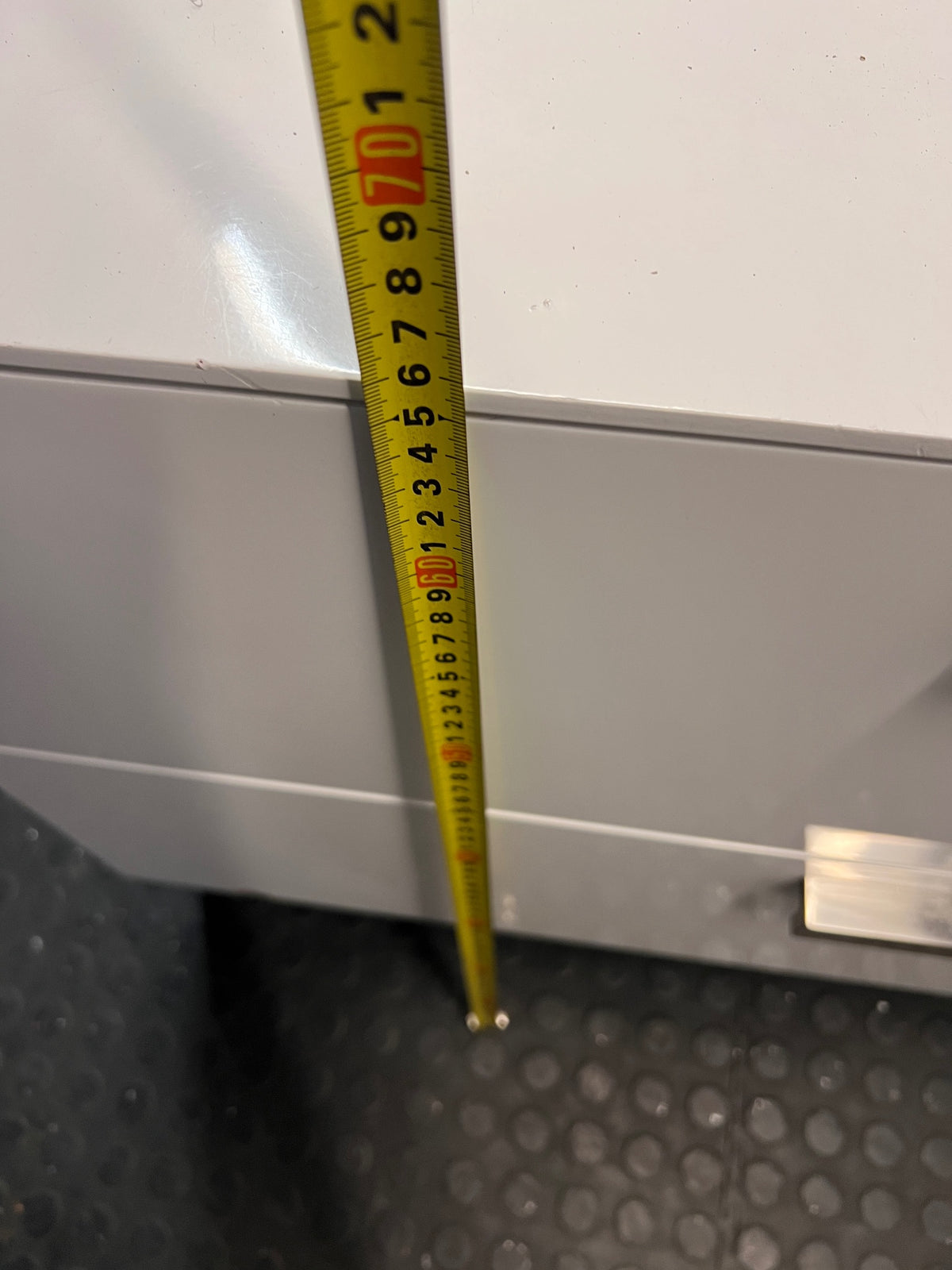 White Four-Drawer TV Unit with Metal Handles — Minor Bump Damage on Front Corners – height measurement