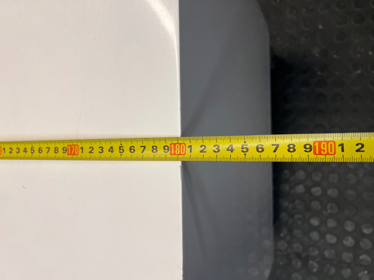 White Four-Drawer TV Unit with Metal Handles — Minor Bump Damage on Front Corners – width measurement