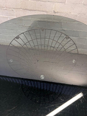 Round Smoked Glass Dining Table with Black Steel Wire Base — Very Good Condition – back view