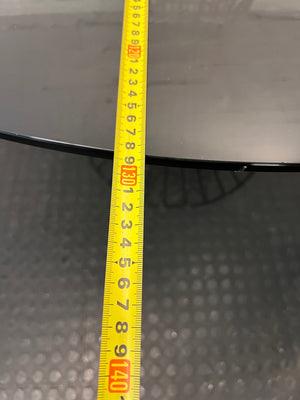 Round Smoked Glass Dining Table with Black Steel Wire Base — Very Good Condition – depth measurement