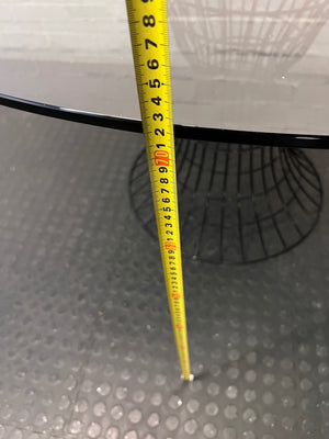 Round Smoked Glass Dining Table with Black Steel Wire Base — Very Good Condition – height measurement