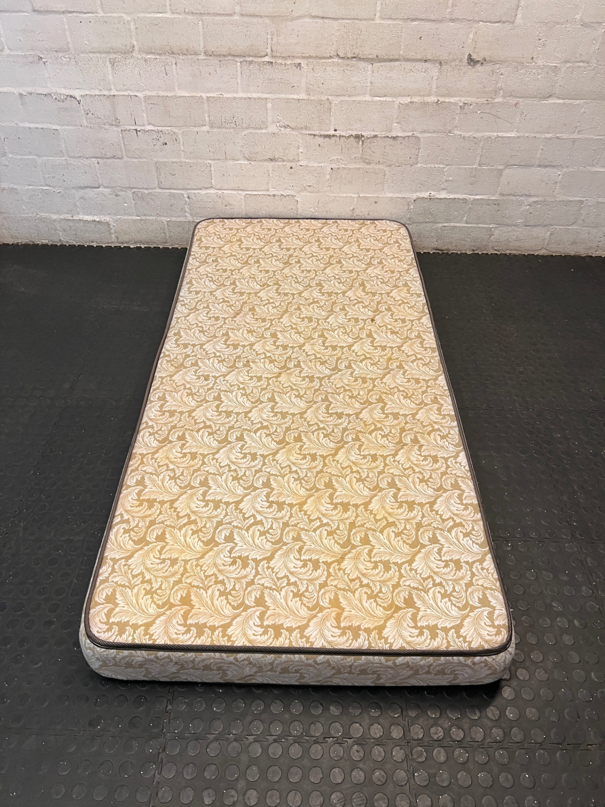 Single Foam Mattress with Floral Damask Pattern — Well Used Condition – side view