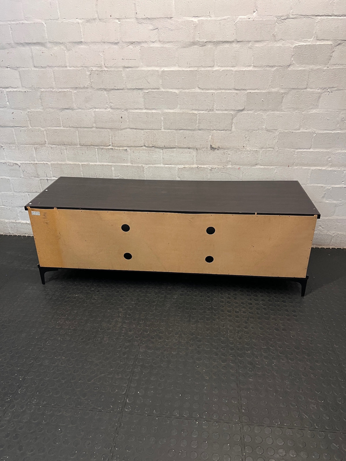 Dark Wood Finish TV Unit with Glass Sliding Doors – back view