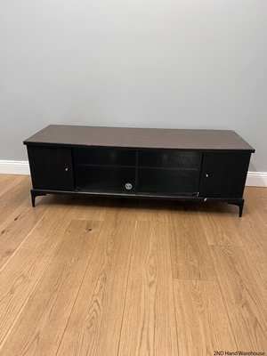 Dark Wood Finish TV Unit with Glass Sliding Doors – styled product image