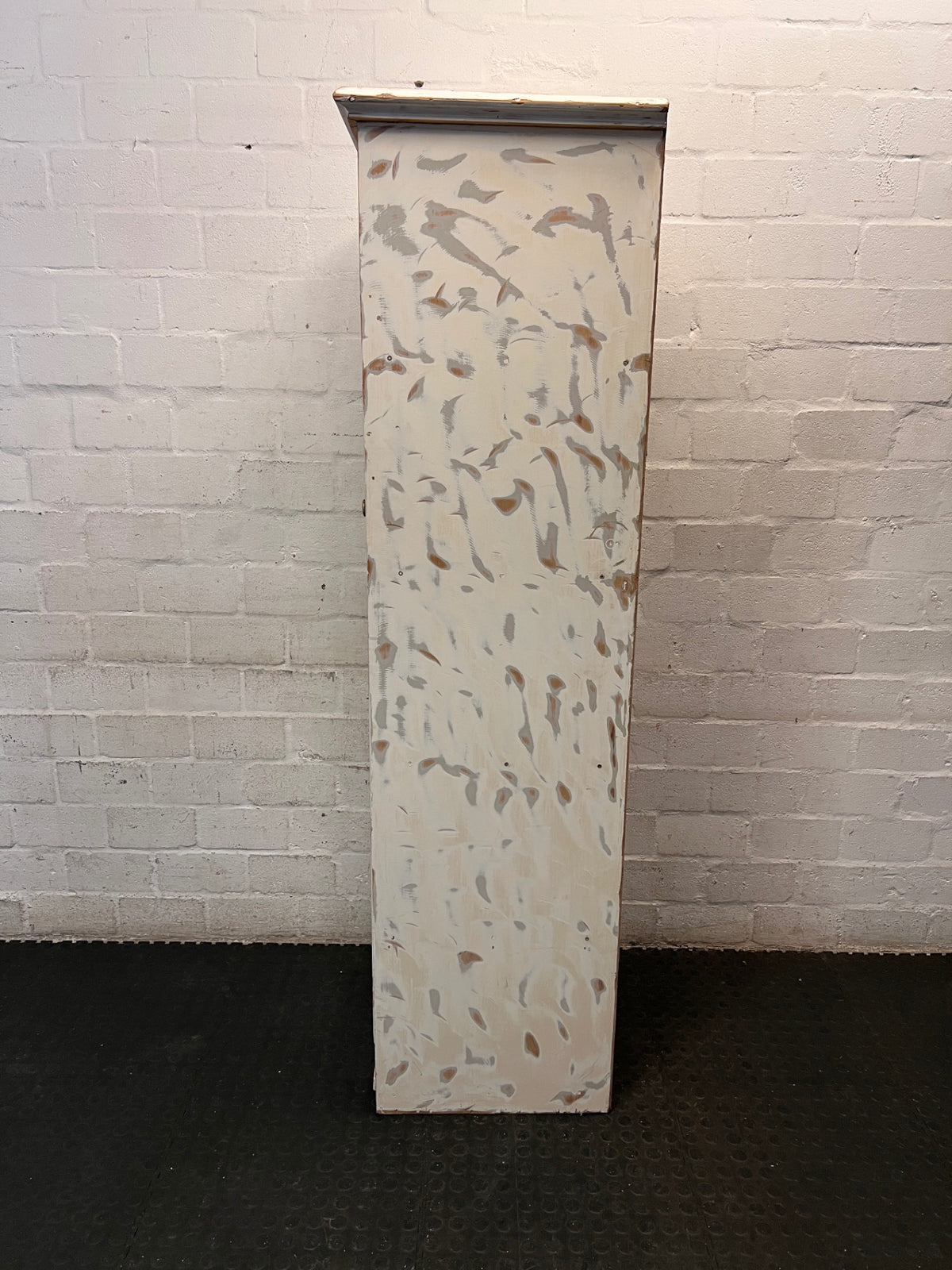 Distressed White Slim Single Door Wardrobe — Constructed from Recycled Material – top view