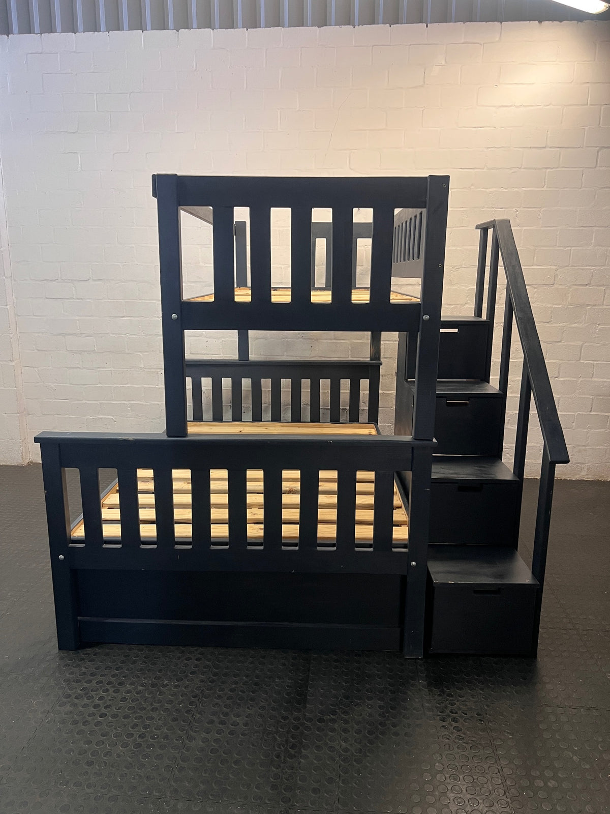 Dark Grey Double Bunk Bed with Storage Stairs – back view