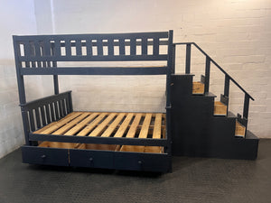Dark Grey Double Bunk Bed with Storage Stairs – main front view