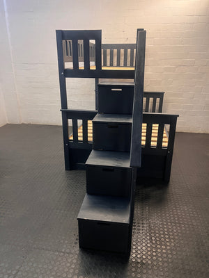 Dark Grey Double Bunk Bed with Storage Stairs – side view