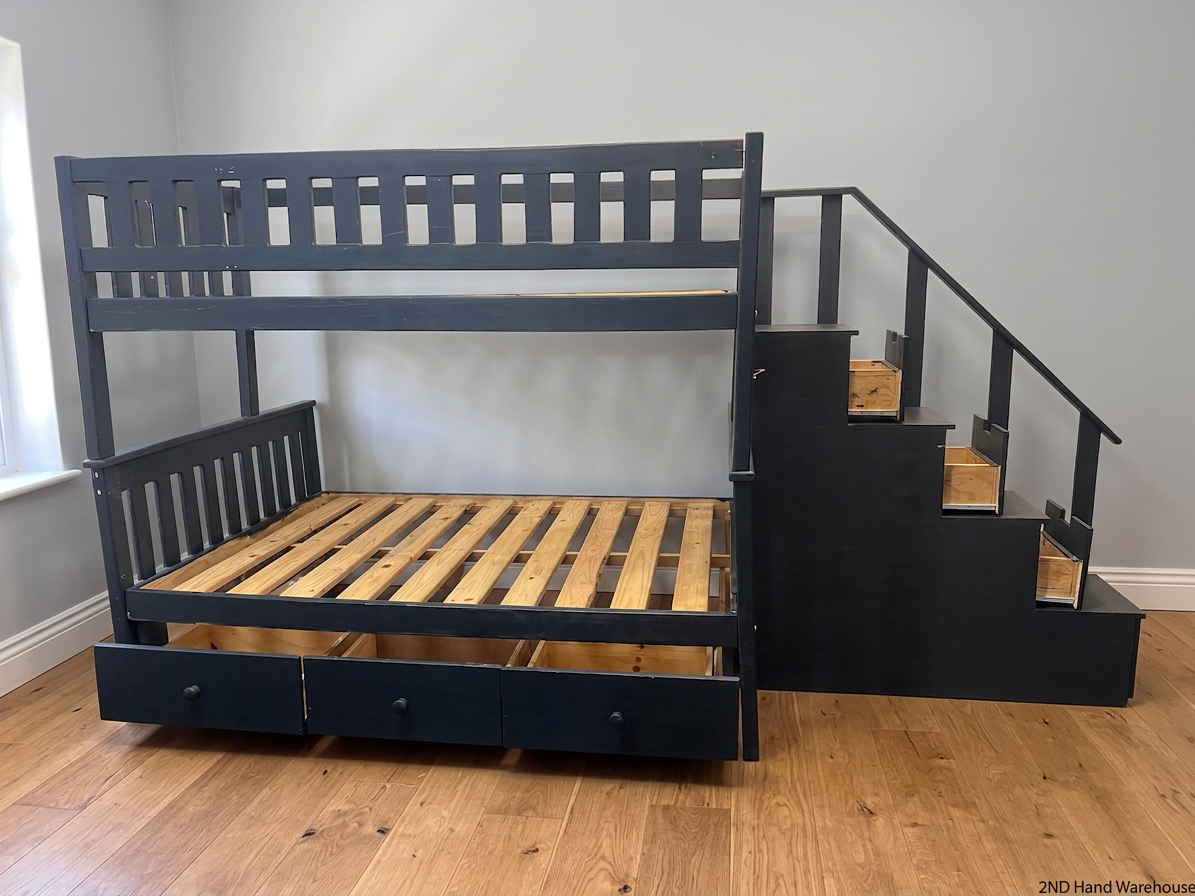 Dark Grey Double Bunk Bed with Storage Stairs – styled product image
