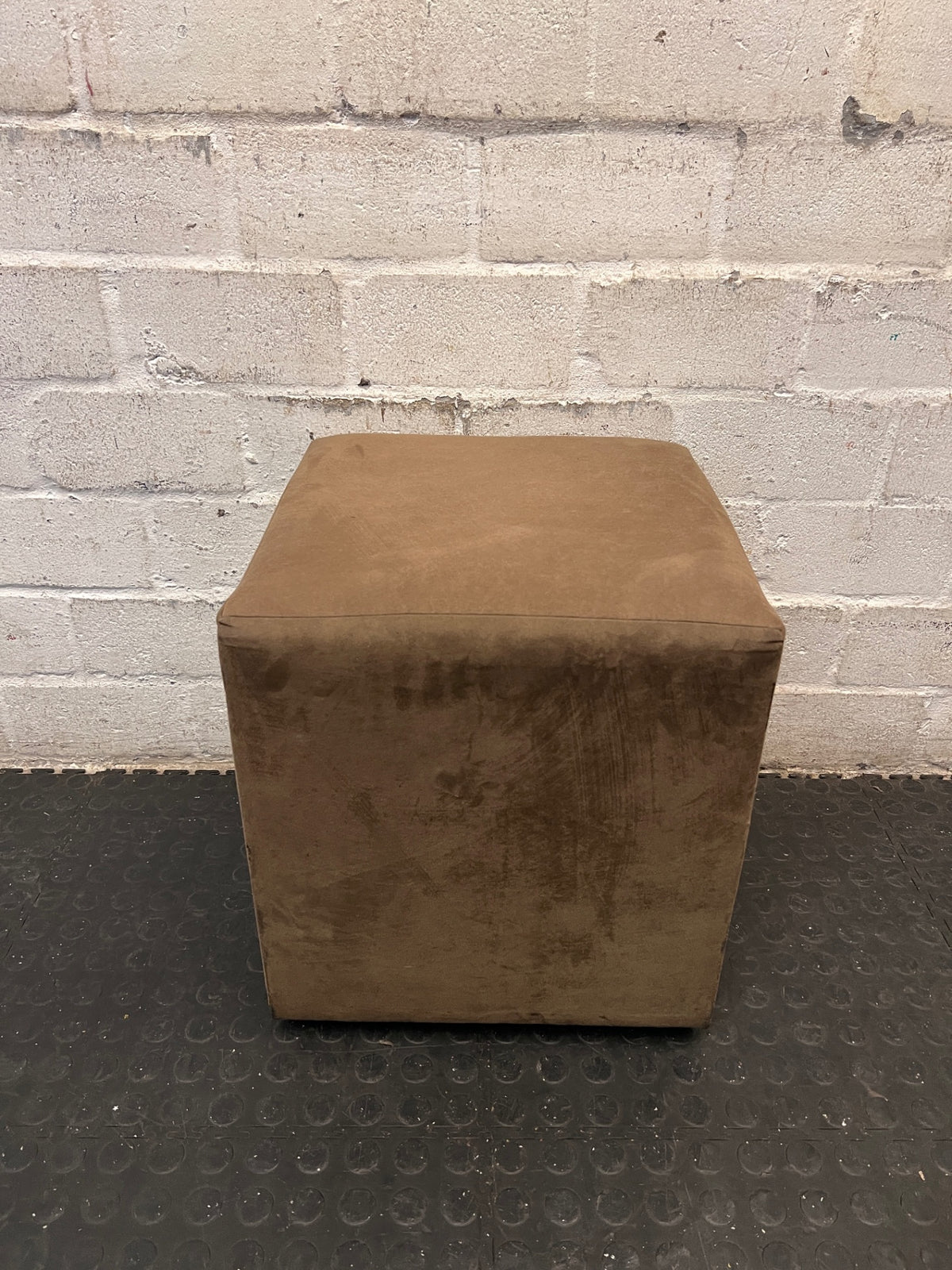 Brown Suede-Style Square Upholstered Ottoman – back view