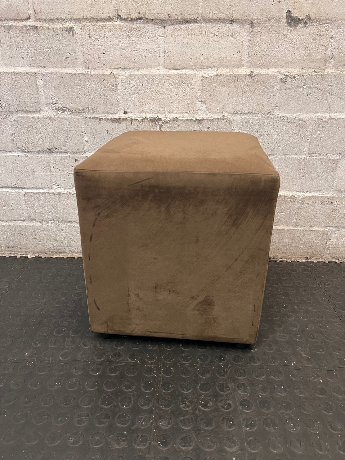 Brown Suede-Style Square Upholstered Ottoman – main front view