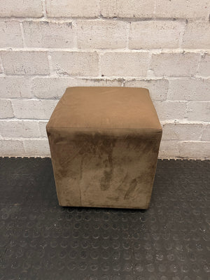 Brown Suede-Style Square Upholstered Ottoman – side view