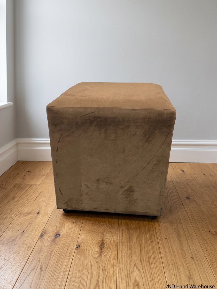 Brown Suede-Style Square Upholstered Ottoman – styled product image