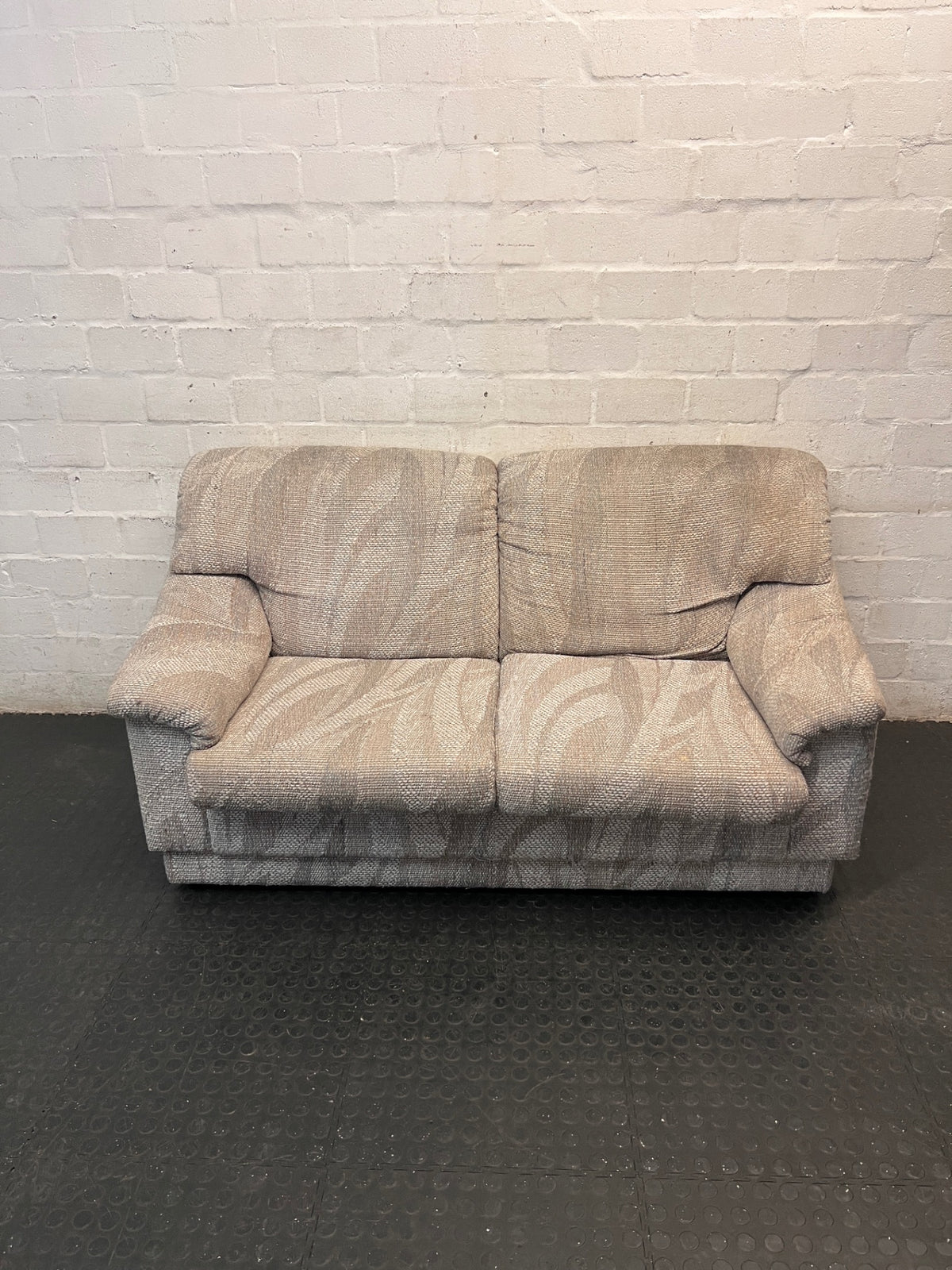 Textured Grey Patterned 2 Seater Couch — Fair Condition – main front view
