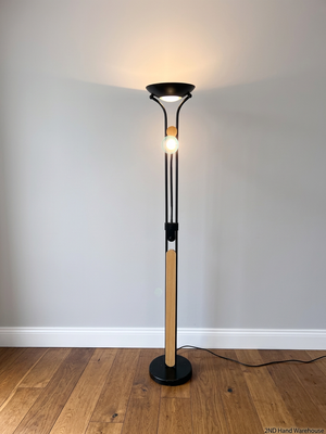 Modern Black Floor Lamp with Wood Accents and Reading Light — Fair Used Condition – styled product image