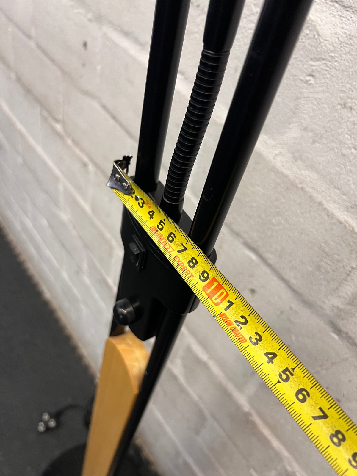 Modern Black Floor Lamp with Wood Accents and Reading Light — Fair Used Condition – width measurement