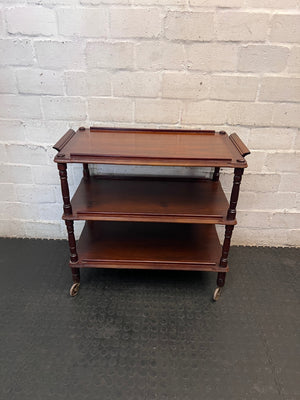 Vintage Style Three-Tier Wooden Serving Trolley — Good Working Order – main front view