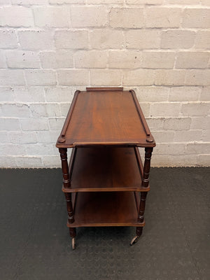 Vintage Style Three-Tier Wooden Serving Trolley — Good Working Order – side view