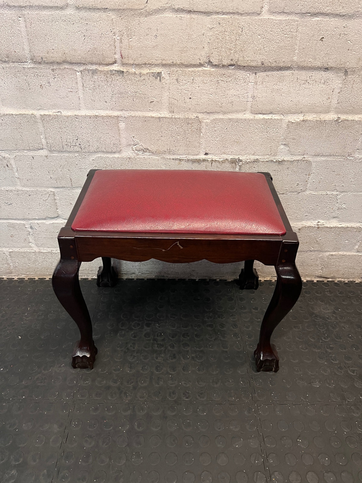 Vintage Style Dressing Table Stool with Ball and Claw Feet — Used; Fair Condition – back view