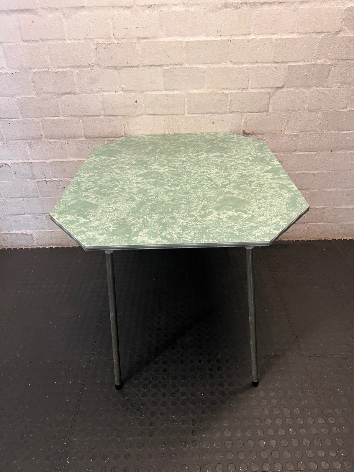 Octagonal Green Marbled Dining Table — Fair Condition with Visible Wear – back view