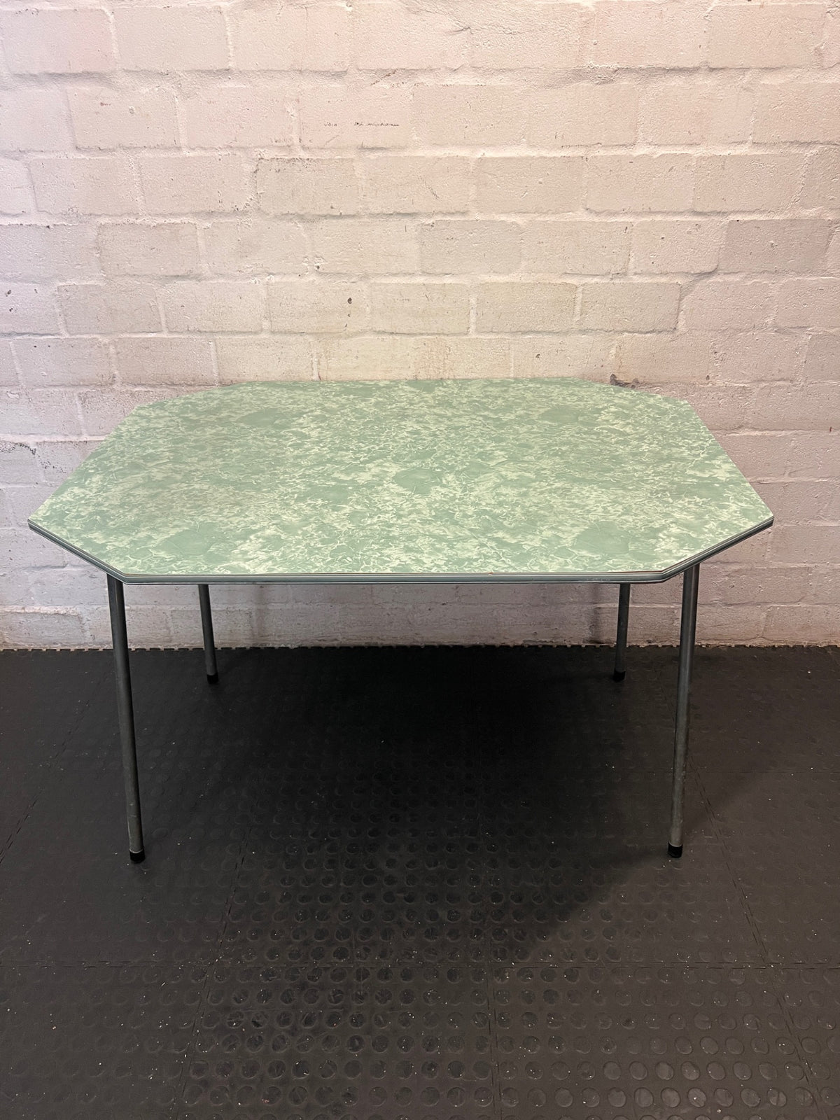 Octagonal Green Marbled Dining Table — Fair Condition with Visible Wear – condition detail