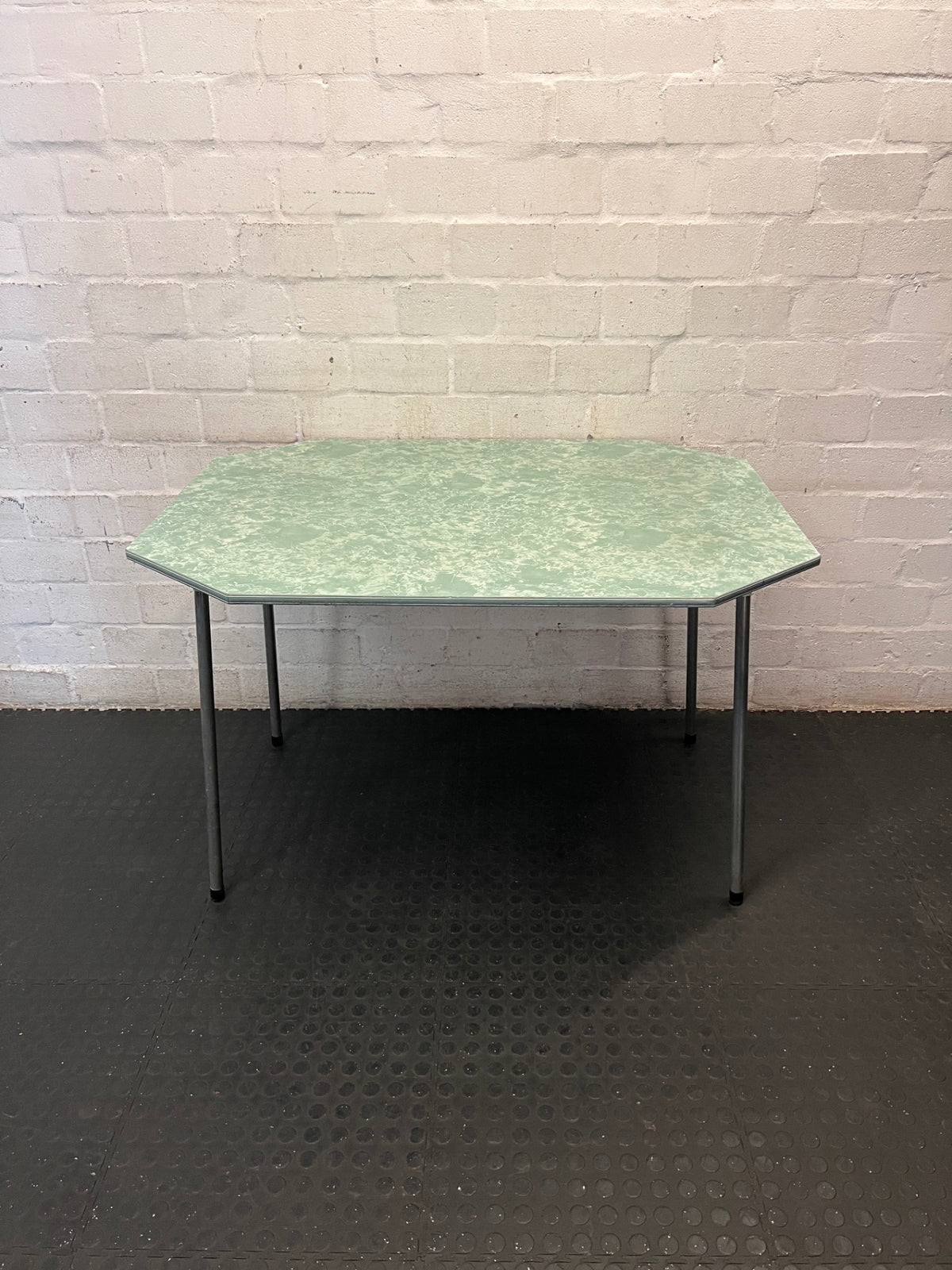 Octagonal Green Marbled Dining Table — Fair Condition with Visible Wear – top view