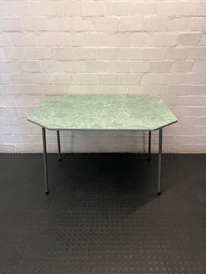 Octagonal Green Marbled Dining Table — Fair Condition with Visible Wear – top view