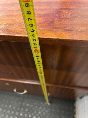 Mid-Century Style Four Drawer Chest in Brown Finish — Chipped Surfaces and Missing Handles – height measurement