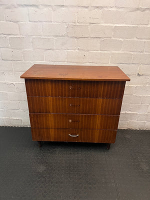 Mid-Century Style Four Drawer Chest in Brown Finish — Chipped Surfaces and Missing Handles – main front view