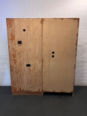 Tall Dark Wood Entertainment TV Unit — Fair Condition with Visible Surface Wear – back view