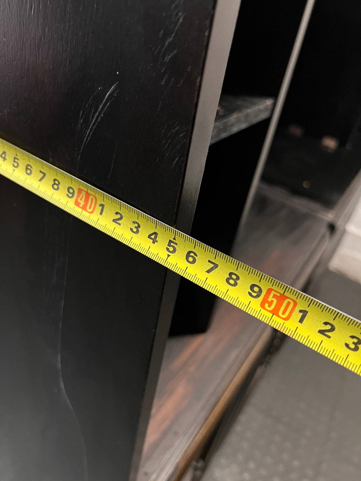 Tall Dark Wood Entertainment TV Unit — Fair Condition with Visible Surface Wear – depth measurement