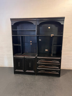 Tall Dark Wood Entertainment TV Unit — Fair Condition with Visible Surface Wear – main front view