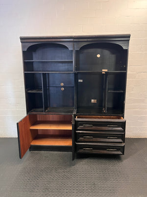 Tall Dark Wood Entertainment TV Unit — Fair Condition with Visible Surface Wear – side view