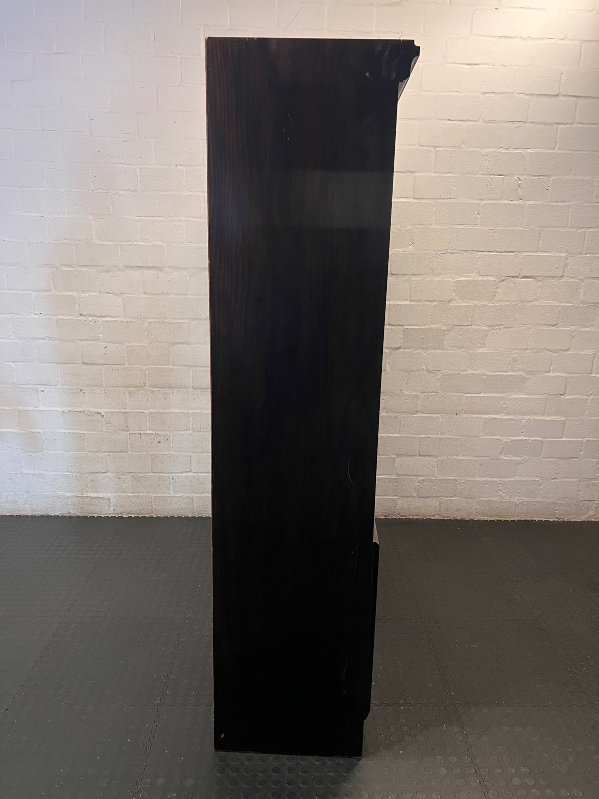 Tall Dark Wood Entertainment TV Unit — Fair Condition with Visible Surface Wear – top view