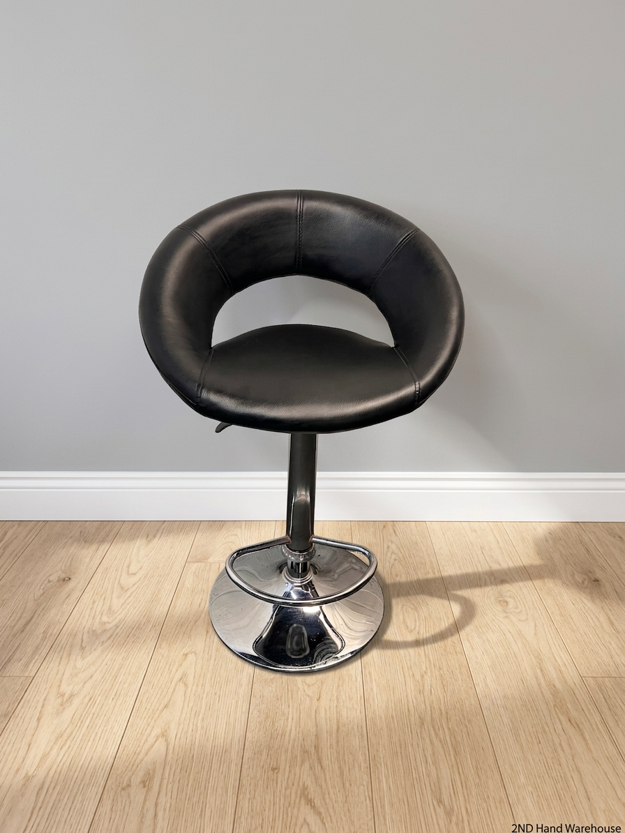 Black Faux Leather Swivel Bar Stool with Chrome Base — Good Working Order – styled product image
