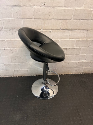 Black Faux Leather Swivel Bar Stool with Chrome Base — Good Working Order – top view