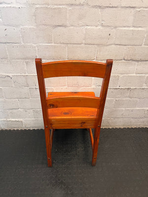 Honey-Toned Wooden Ladder Back Dining Chair — Fair Condition with Visible Wear – back view