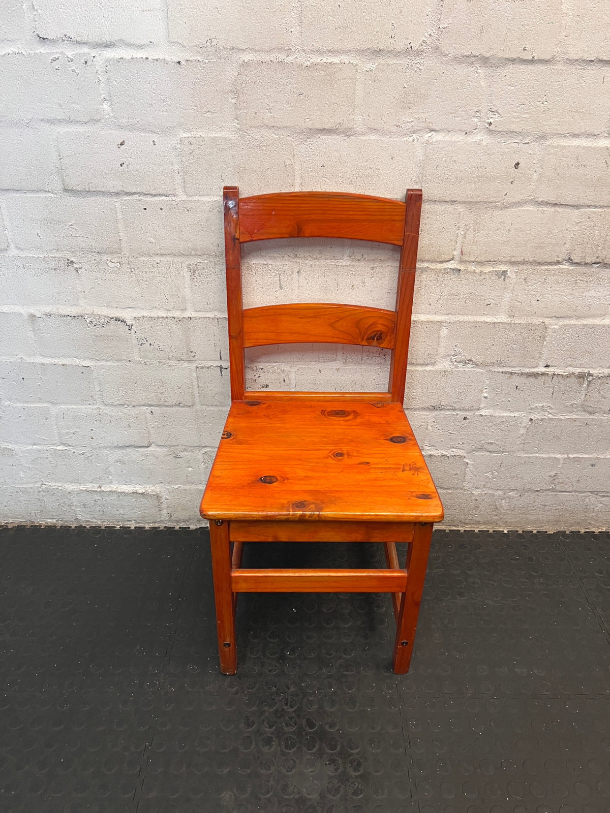 Honey-Toned Wooden Ladder Back Dining Chair — Fair Condition with Visible Wear – main front view
