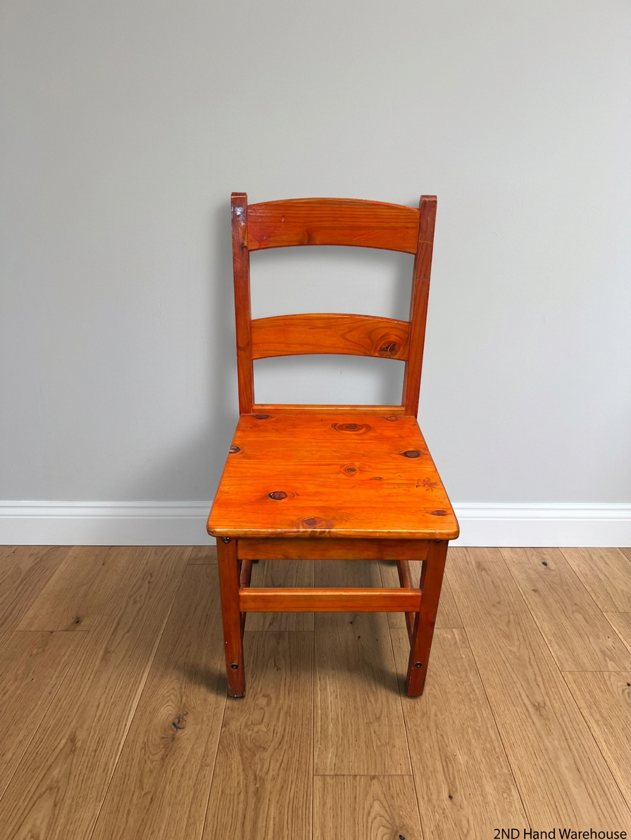 Honey-Toned Wooden Ladder Back Dining Chair — Fair Condition with Visible Wear – styled product image