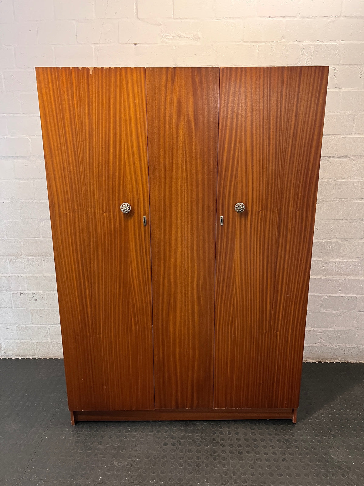 Three-Door Wood-Tone Veneer Wardrobe – main front view