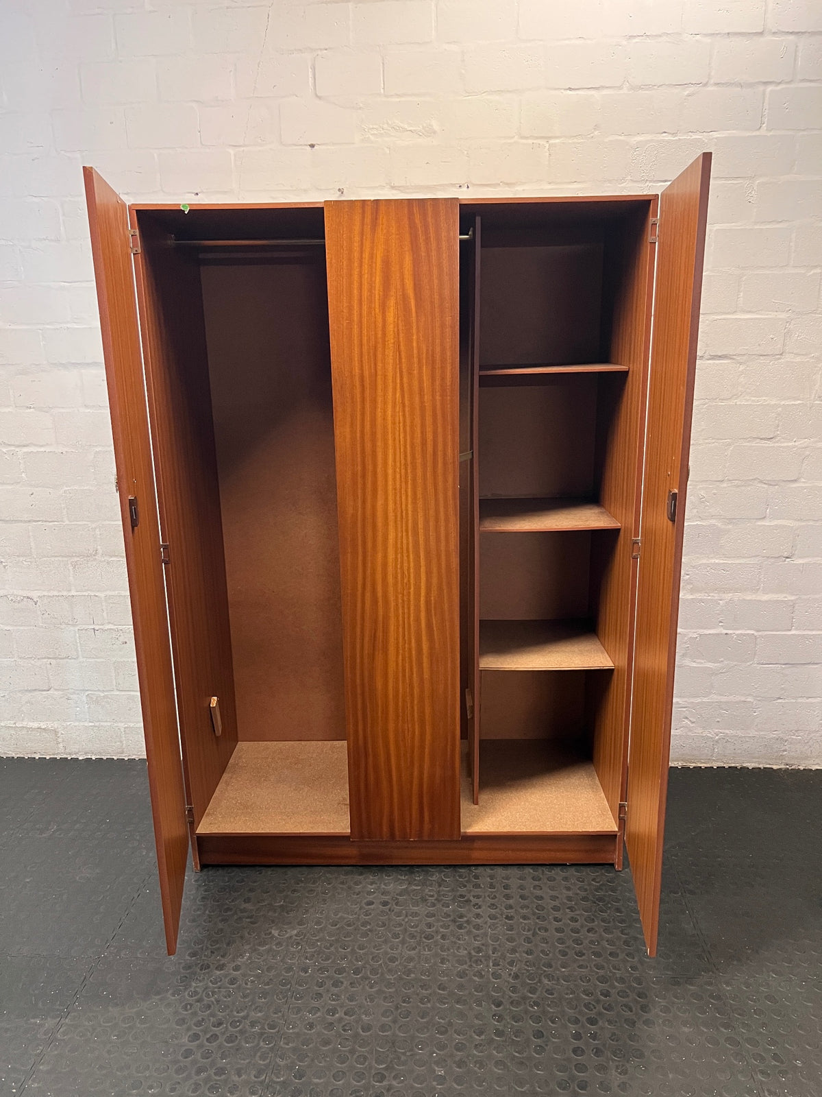 Three-Door Wood-Tone Veneer Wardrobe – side view