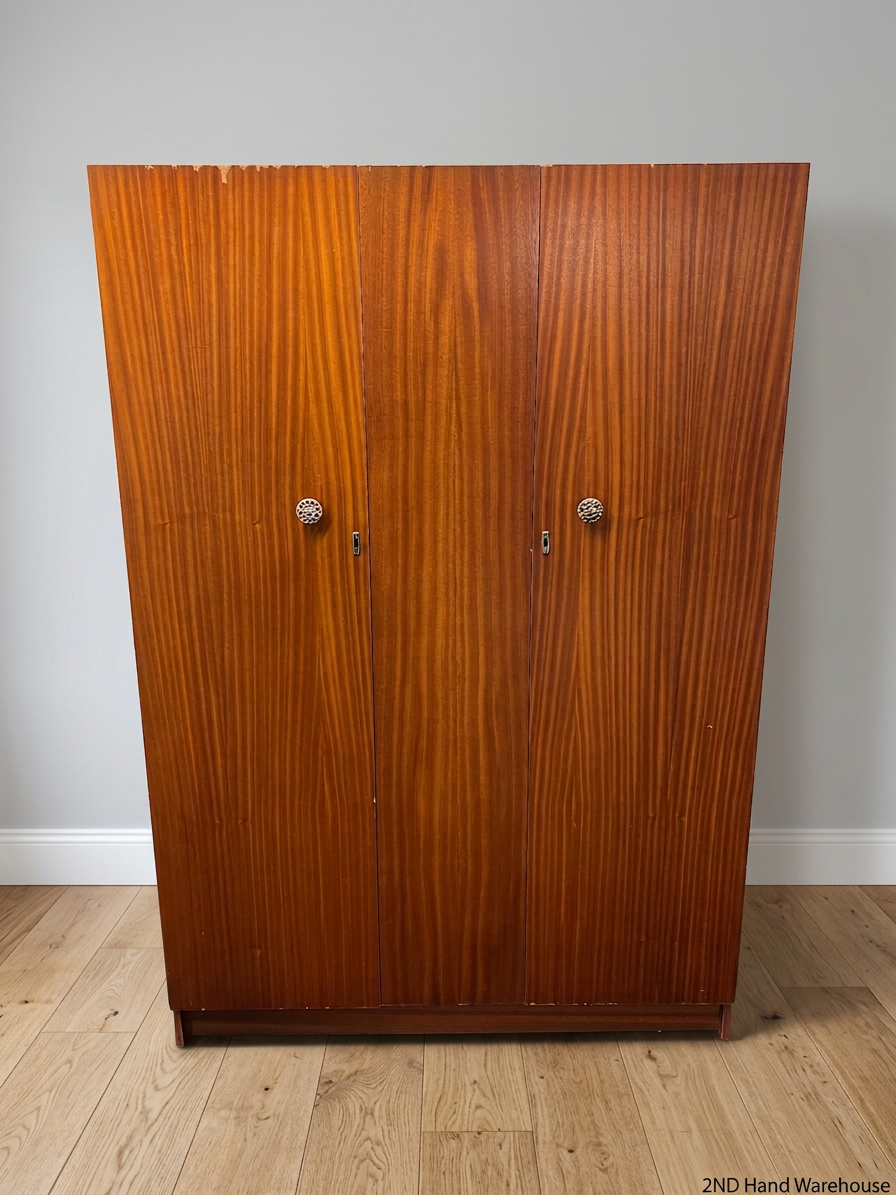 Three-Door Wood-Tone Veneer Wardrobe – styled product image