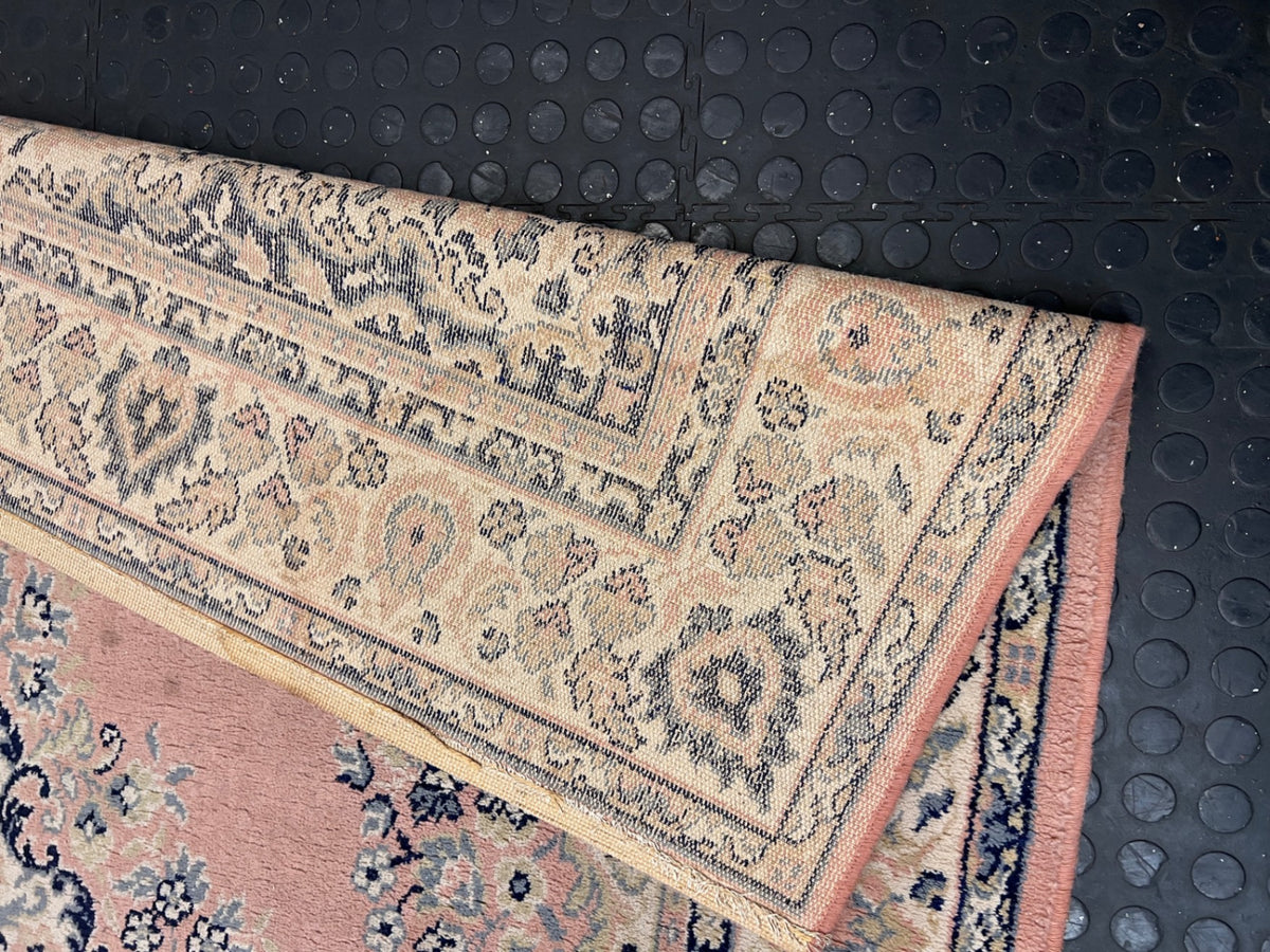 Pink Traditional Persian Style Medallion Rug — Fair Used Condition – back view