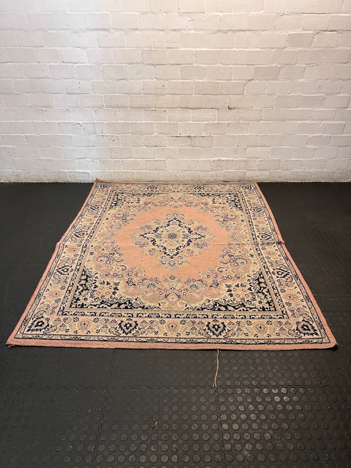 Pink Traditional Persian Style Medallion Rug — Fair Used Condition – main front view