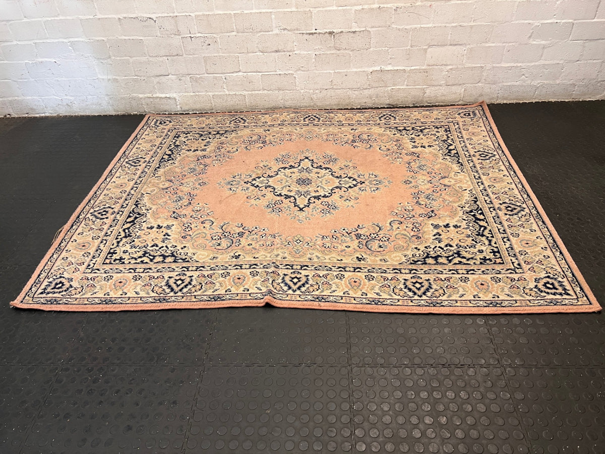 Pink Traditional Persian Style Medallion Rug — Fair Used Condition – side view