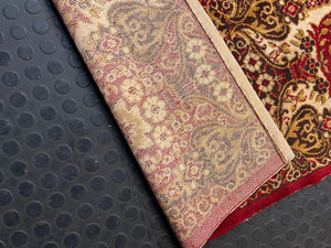 Red Persian Style Ornamental Area Rug — Fair Condition with General Wear – back view